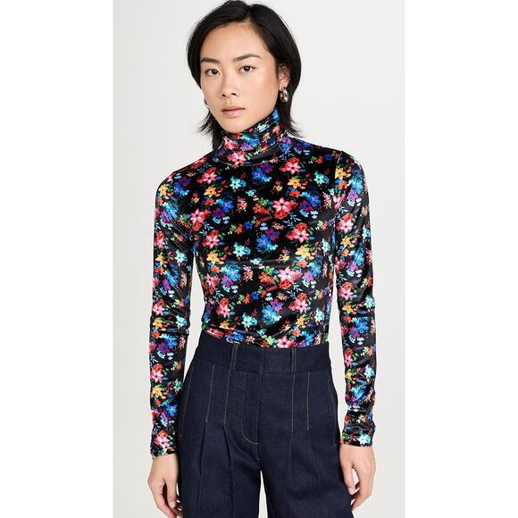 New Siedres Cody Velvet Floral Printed Fitted Turtleneck Top Size S - Picture 10 of 11